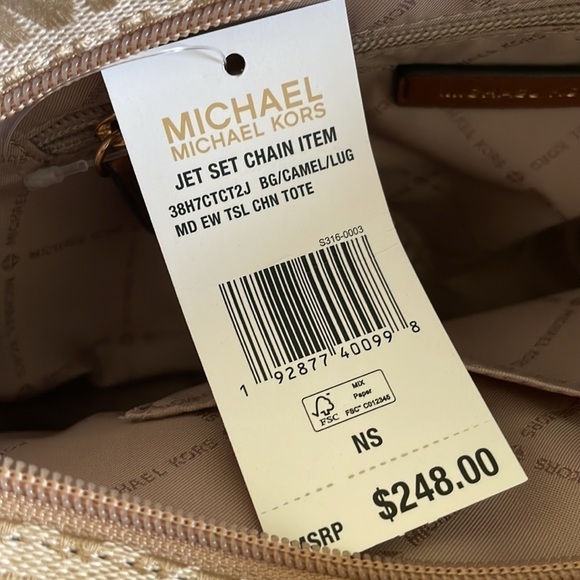 Brand New Michael Kors Beige Camel Medium Chain Tote Tassel Bag Zippered Purse - Picture 11 of 14